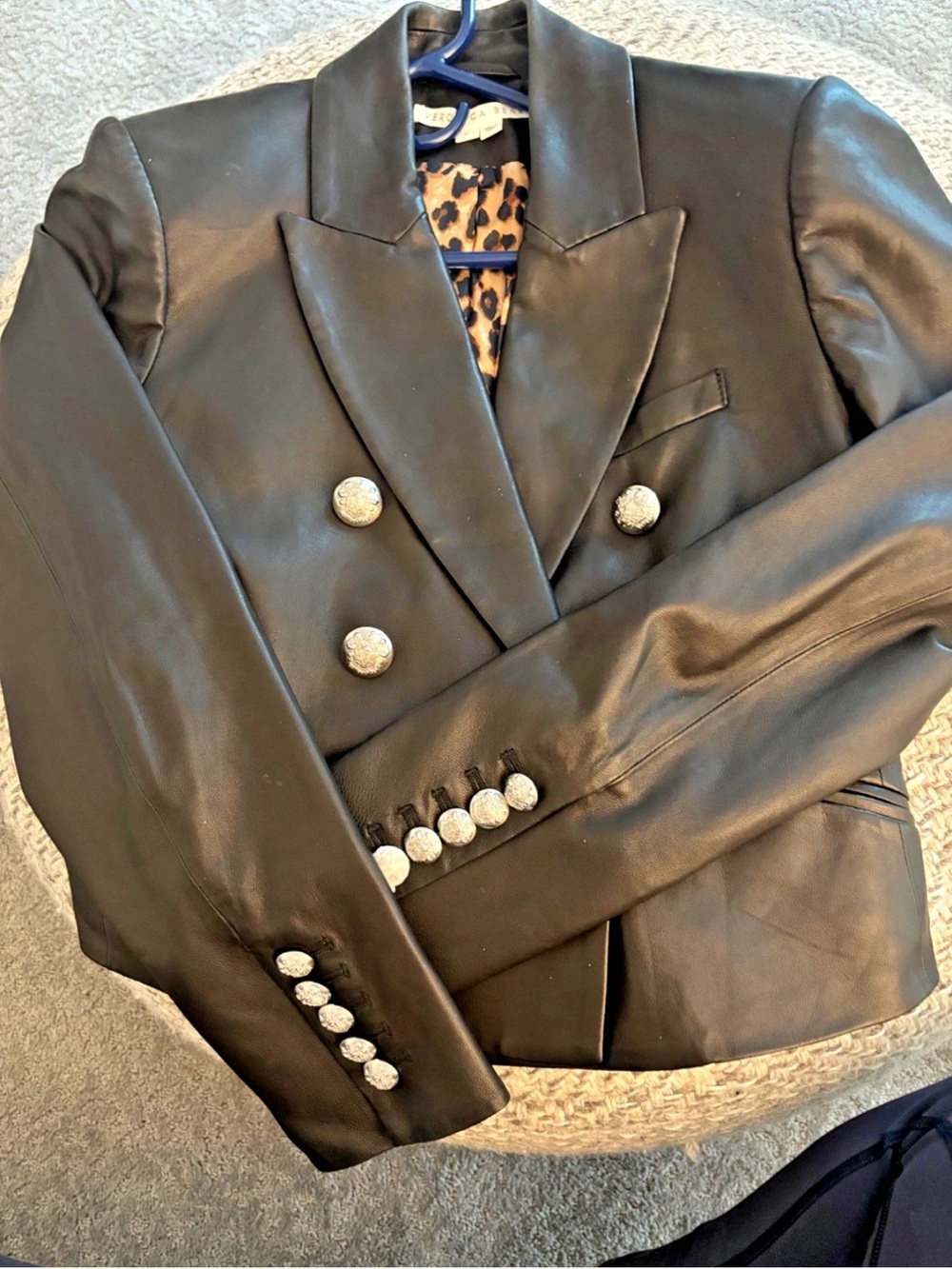 $1295 Veronica Beard Miller Nevis black genuine Leather Dickey Jacket blazer 6